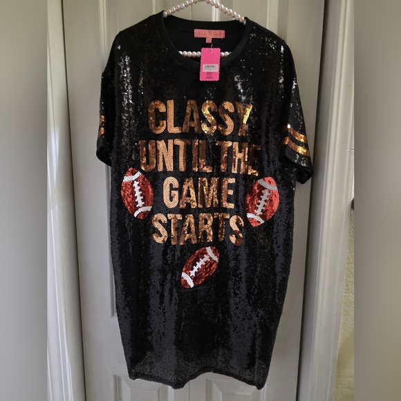 Simply Southern Black Sequin Football Dress - Picture 1 of 4